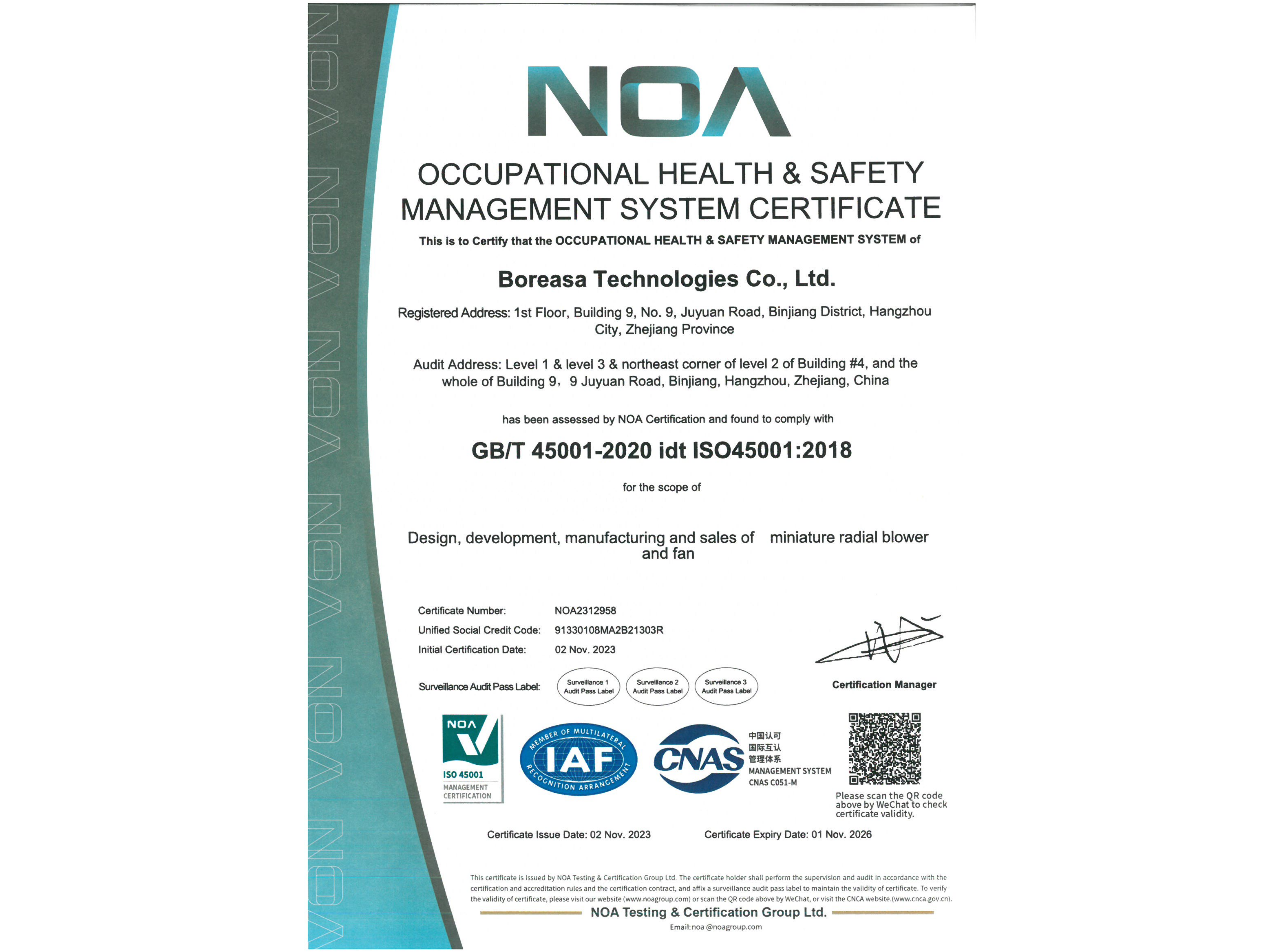 Boreasa was awarded ISO45001:2018 certification